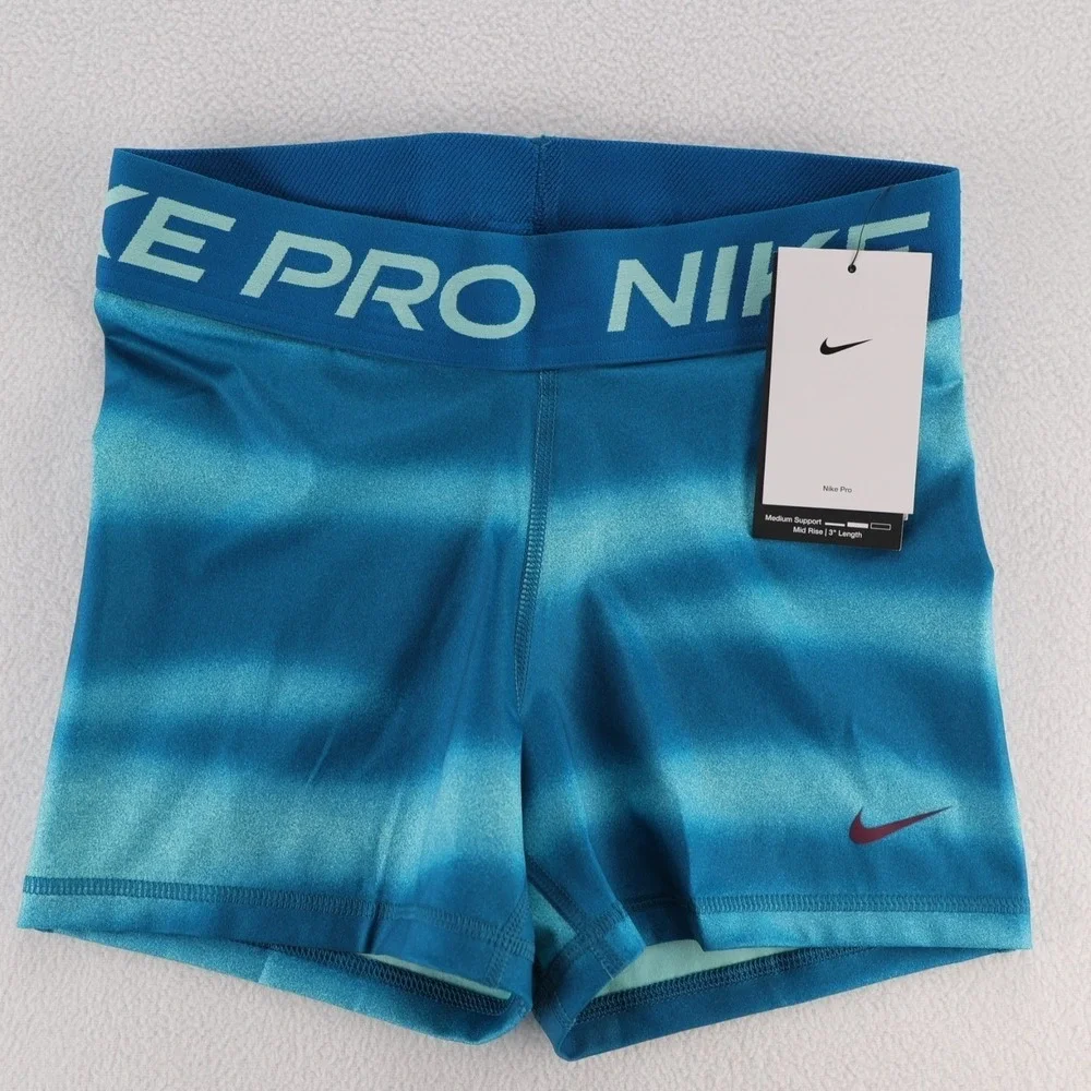 Nike‎ Pro Dri-FIT Womens 3 Inch Training Shorts Teal Blue Gradient IH7636-301 S
